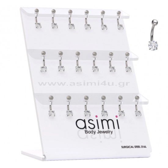Σκουλαρίκι αφαλού με ζιργκόν 6mm Surgical Steel 316L